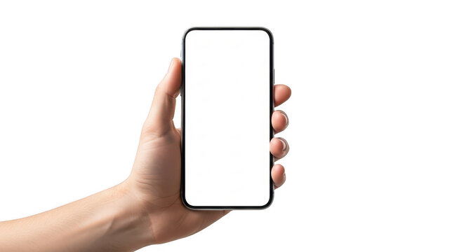 Hand holding smartphone with lock screen display isolated on transparent background,png