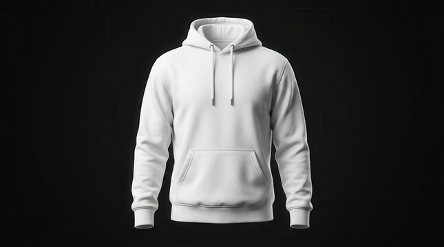 White hoodie design mockup on a dark background for customization.