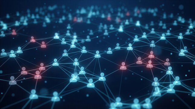 Digital network of user icons representing IAM roles and access management.