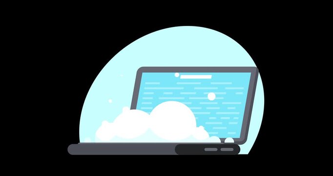 Laptop screen shows red rocket launching from clouds. Ideal for startup or tech presentations. Perfect for business, innovation, or web development projects