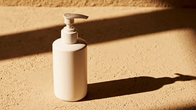 White cosmetic pump bottle on textured stone surface