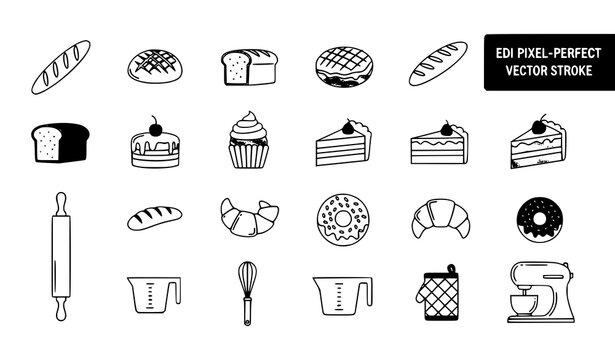 Pastry baking line icons vector pixel perfect editable stroke set