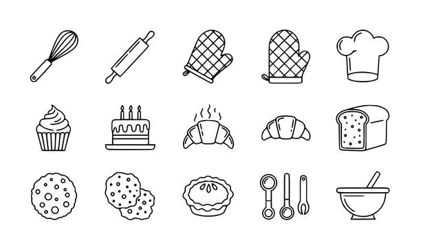Baking icons vector outline editable stroke pixel perfect pastry set
