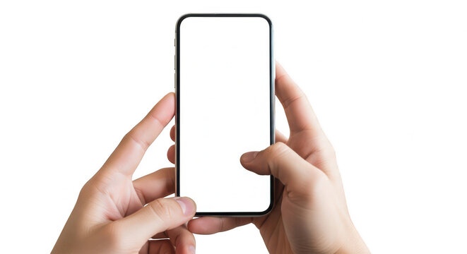Hand holding smartphone with social media icons floating above screen isolated on transparent background,png