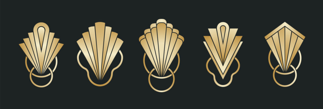 Gold colored art deco design set. Geometric decoration signs. EPS 10 vector illustration.