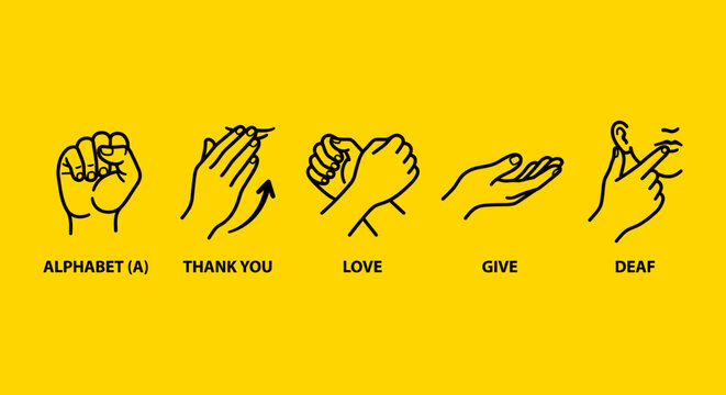 Hand gestures illustrating various signs from the american sign language alphabet used to communicate effectively within the deaf community daily