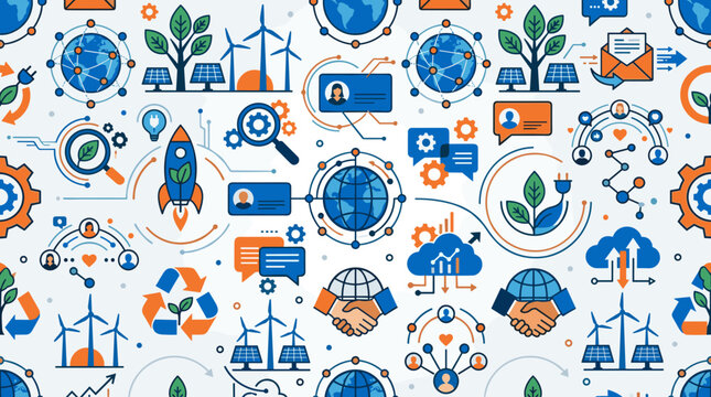 Sustainable technology and global innovation icons for a greener future