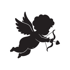 Naklejka premium Cupid silhouette with bow and arrow. Symbolizing love, romance, and Valentine's Day.