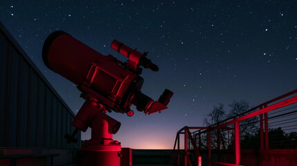 Fototapeta premium Astronomer Observing Stars Through Vintage Telescope at Remote Observatory Beneath a Star-Studded Night Sky