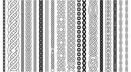 Braid Celtic knot border seamless pattern set, vintage frame ornament, tattoo bracelet Viking engraving, braided rope divider, vector isolated brushes set © vision Alamin vai A