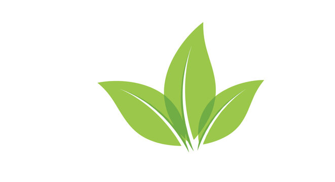 Simple icon consisting of three stylized green leaves overlapping each other for eco-friendly, natural, and organic brand identity concepts.