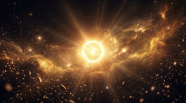 3D illustration of the solar system with stars and the sun in outer space