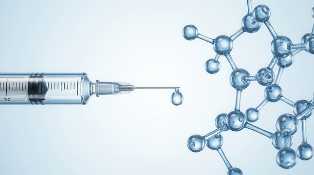 Medical syringe and molecular structure symbolizing botulinum toxin effects.