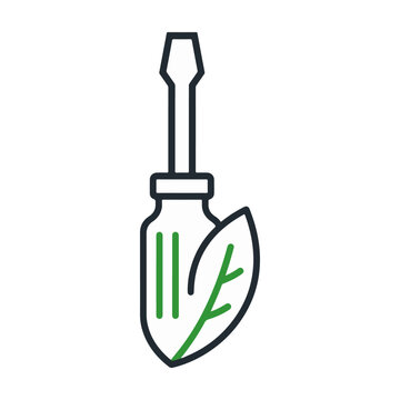 Eco repair screwdriver icon with leaf for sustainable maintenance