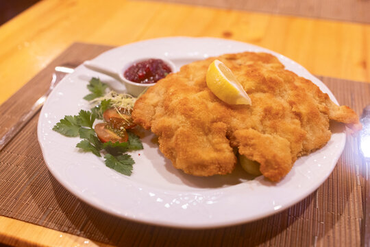 Traditional Wiener Schnitzel with Lemon and Cranberry Sauce