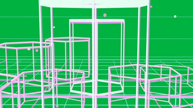 Grid receding as column forming tower, cubes rising, revealing lattice, background transparent