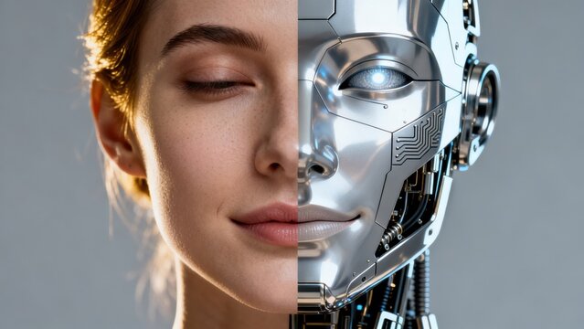 human and robot face split