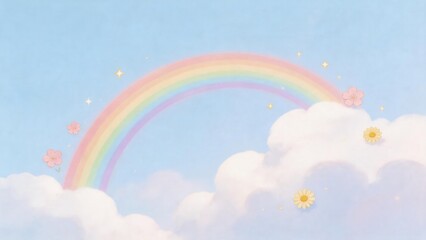 Obraz premium Rainbow in sky with clouds flowers