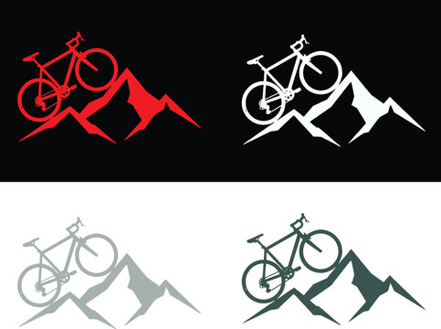 Bicycle silhouettes against mountain ranges in various colors