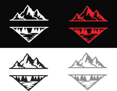 Mountain range logos and icons in various colors and styles