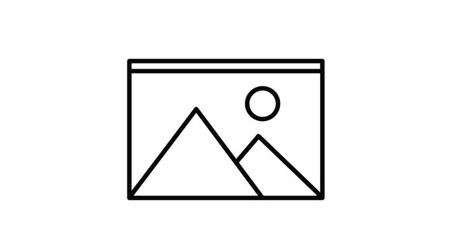 Generic image icon represented by a black outline of a frame containing two mountain peaks and a sun in the upper right.