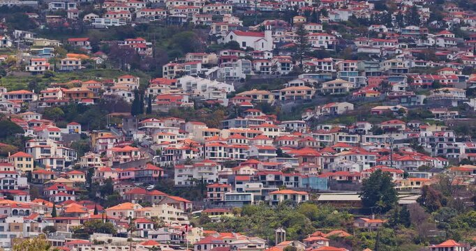 Traditional Portuguese architecture and urban landscape on Madeira island,Portugal scenic hillside cityscape of Funchal