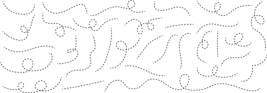 Hand drawn curve dotted line vector set. Dot line path route travel vector. Dotted line doodle set. Hand drawn dashed different way element. Linear route collection. Vector isolated