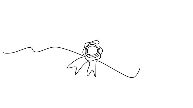 Continuous line drawing diploma, rolled certificate with ribbon, minimalist vector illustration, educational symbol video