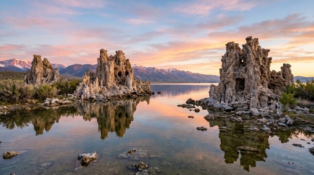 Tufa Towers Alkaline Lake Reflection Sunrise &mdash; Lake Landscape