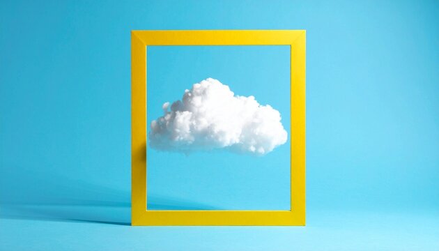 White cloud framed yellow rectangle on blue background
