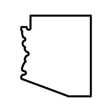 Arizona state white outline vector illustration, clean map silhouette of Arizona isolated on dark or transparent background for geographic design, location mapping, branding, and infographic use
