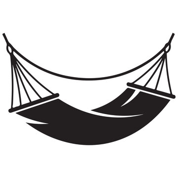 Black hammock icon. Representing relaxation, leisure, and outdoor recreation.