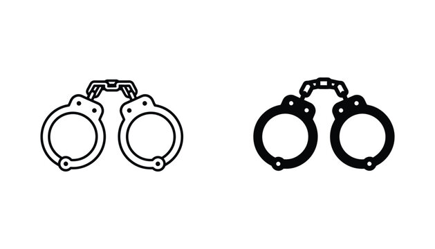 Metal handcuffs icon set in flat vector style showing police security equipment for law enforcement criminal justice prison safety or arrest and legal system concepts for graphic design and branding