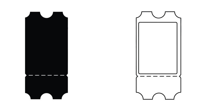 ticket stubs black silhouette and line drawing isolated on white