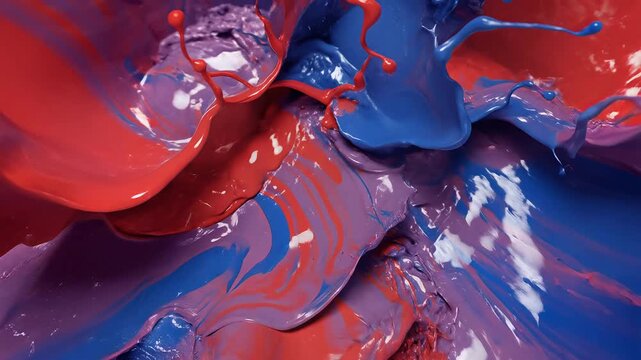 Explosion of Red and Blue Paint Splatter Abstract Motion.