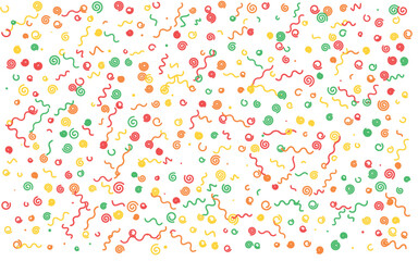 Hand-drawn colorful confetti background, festive party streamers and dots vector, vibrant celebration pattern for birthday greetings and event decor © Zaingill