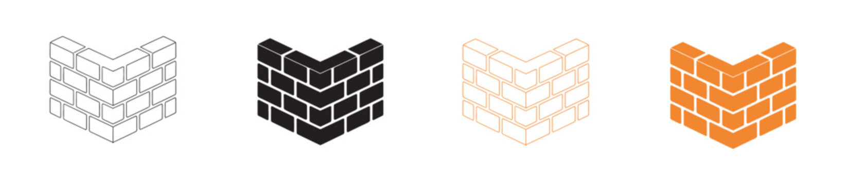 Brick wall corner icon set, masonry structure edge, construction building corner concept, vector illustration, isolated design