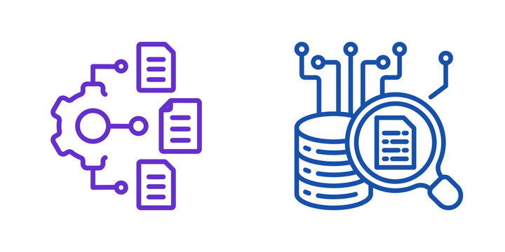 Data processing and analysis icons isolated on transparent background