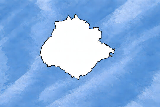 Aguascalientes Mexico state map outline on blue watercolor background
