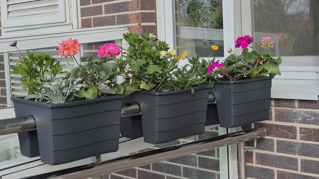 Potted flowers on the outside of the house