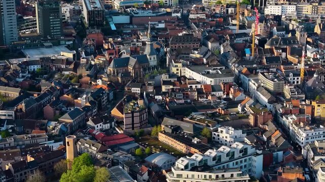 A panoramic Aerial view of the city Hasselt Belgium, on a sunny spring noon
