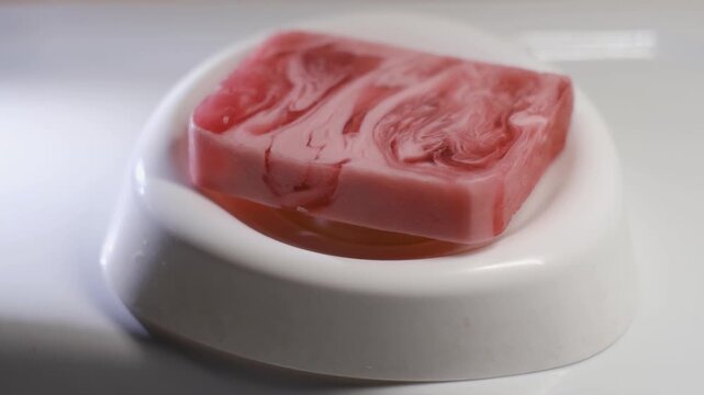 A bar of soap without synthetic substances made from natural ingredients, close-up