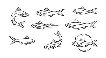 Fototapeta premium Hand-drawn fish collection in various swimming poses