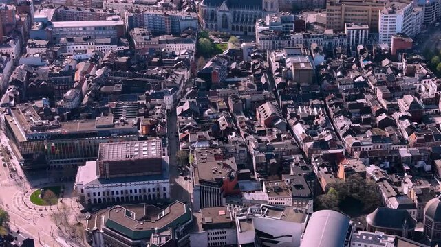 A panoramic Aerial view of the city Liege in Belgium, on a sunny spring morning