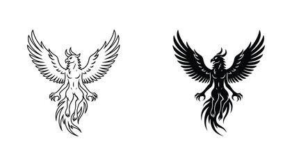 Fototapeta premium Mythical phoenix bird outline and silhouette vector graphic for resilience and rebirth themes