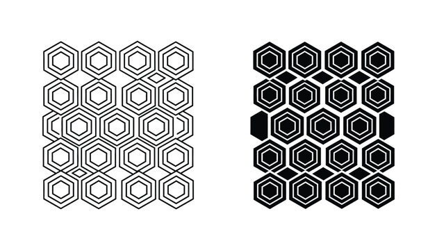 Geometric honeycomb pattern outline and silhouette vector graphics representing abstract texture and modern design tessellation