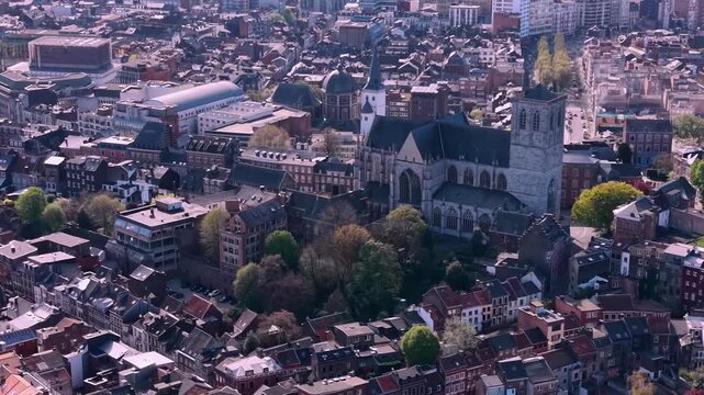 A panoramic Aerial view of the city Liege in Belgium, on a sunny spring morning