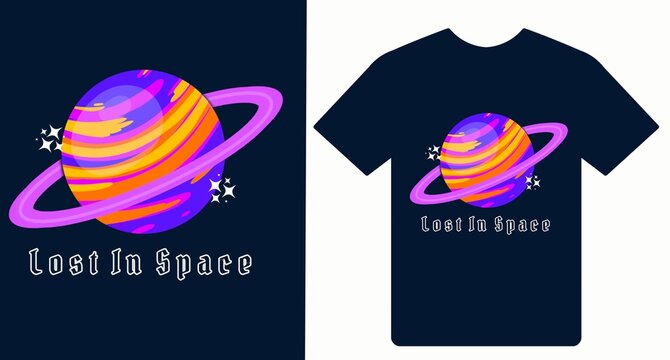 Saturn planet , lost in Space, Space T Shirt Design Galaxy Universe Graphic Print	