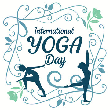 international yoga day, yoga, day, exercise, fitness, men, women, meditation, practice, handstand, revitalize your mind body and sprit, vintage, illustration, vector, text, word, logo, icon, 3d, card