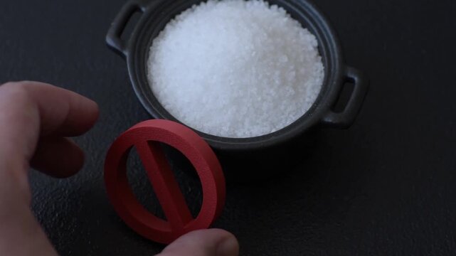 The salt ban sign as a concept to stop the problem of heart attack and pressure, a call to diet. The salt ban sign as a background for your design